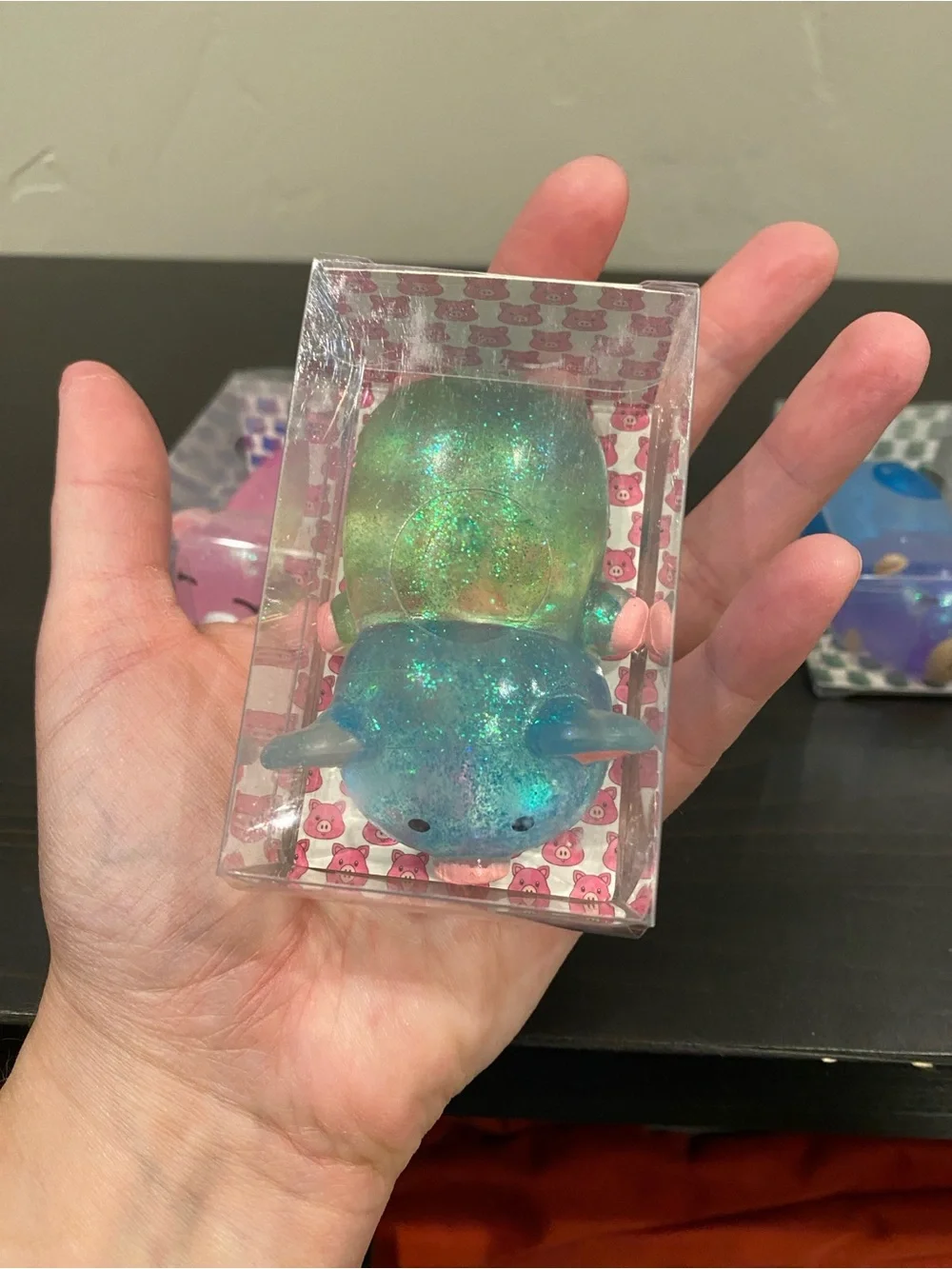 Iridescent Glitter Blue-Green Squishy cat, capybara, pig. Like NeeDoh. Brand new